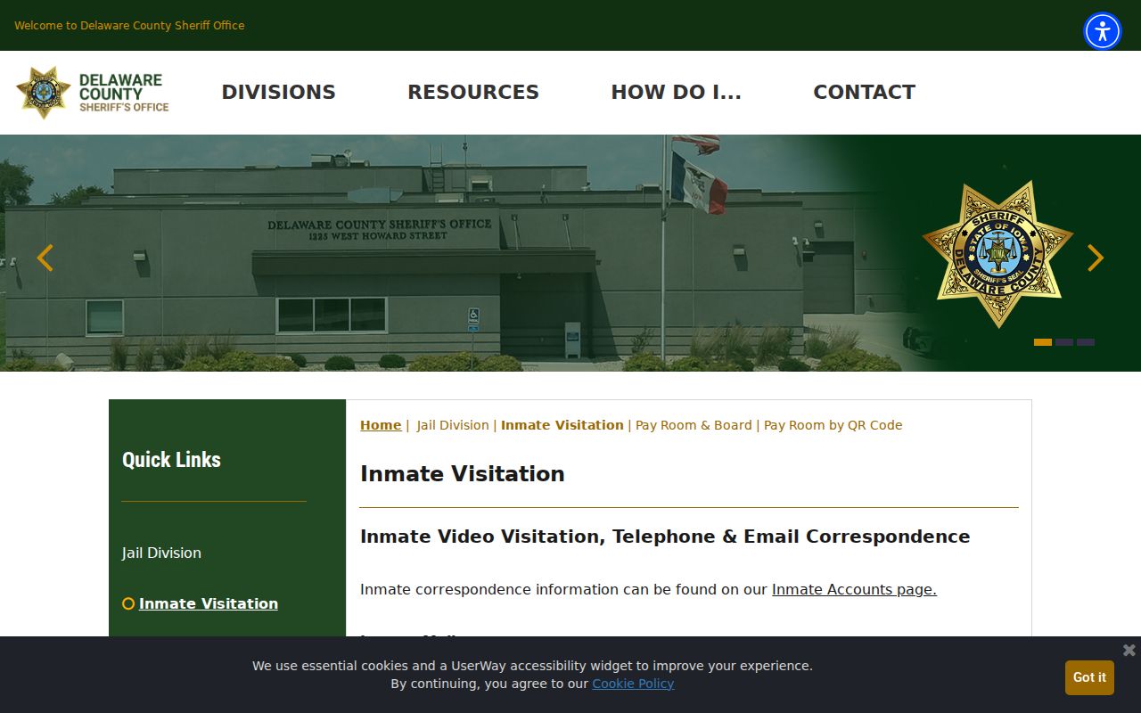 Delaware County arrest records and jail visitation instructions