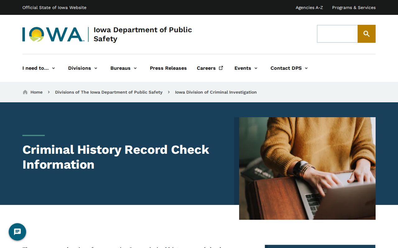 Delaware County criminal history instructions from Iowa DCI