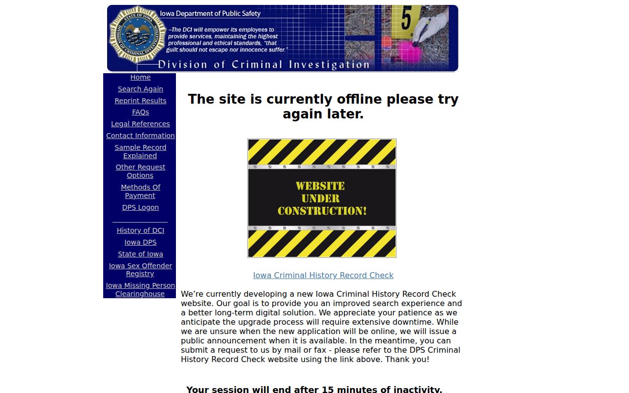 Delaware County criminal history search through the official Iowa DCI portal