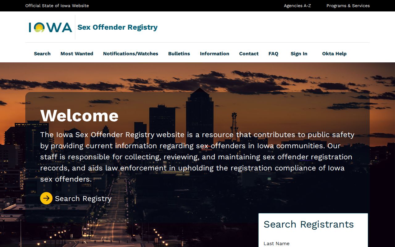 Official Iowa portal for Delaware County sex offender searches