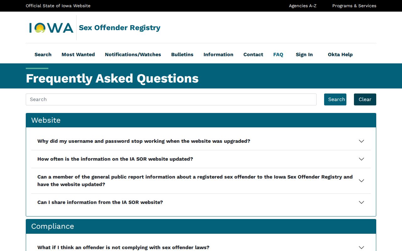 Delaware County sex offender registry search and Iowa tier information