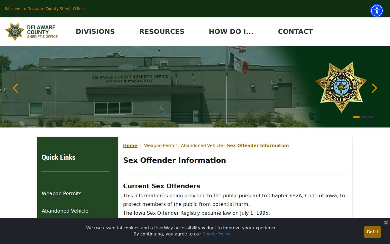 Delaware County sex offender search information from the Sheriff